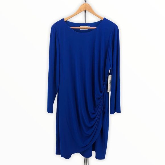 Eliza J Cobalt Blue Side Ruched Long Sleeve Dress NWT - Picture 3 of 12